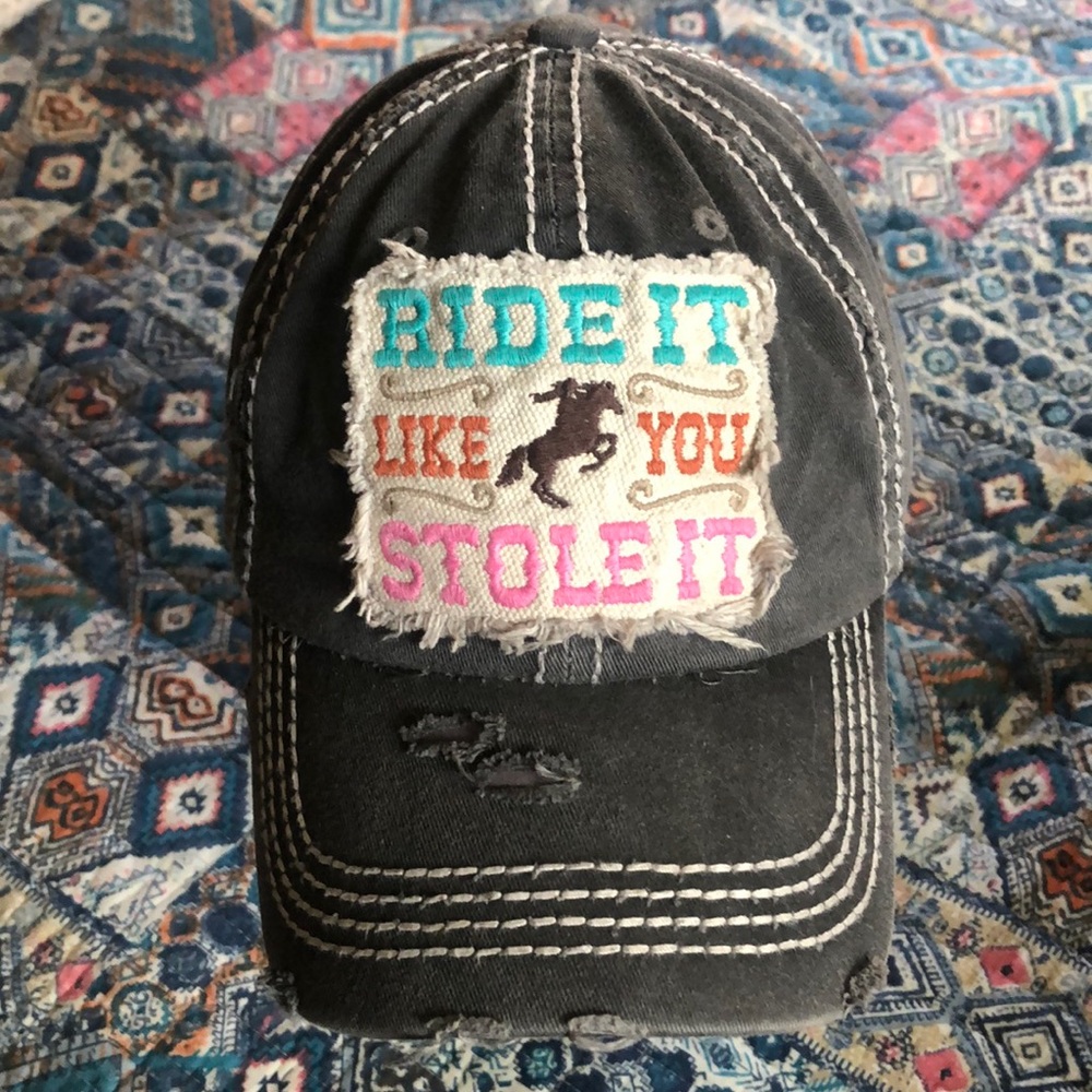 NWOT KBETHOS Vintage " Ride it like you stole it" distressed hat